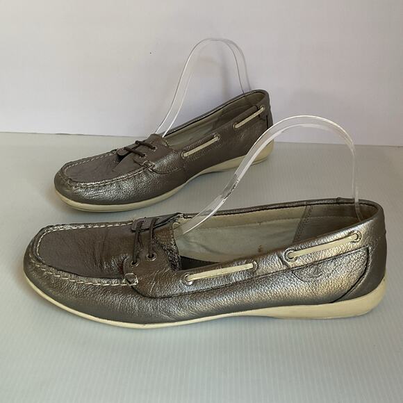 Sperry Top-Sider Metallic Bronze Leather Loafers Women’s 9.5M Boat Shoes Comfort - Picture 3 of 13
